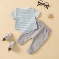 thumbnail image 5 of Otqutp Beach Bodysuits for Toddler Spring Boys Summer Short Sleeve Striped Prints Pocket Tops Pants 2PCS Outfits Clothes Set For Children, 5 of 7