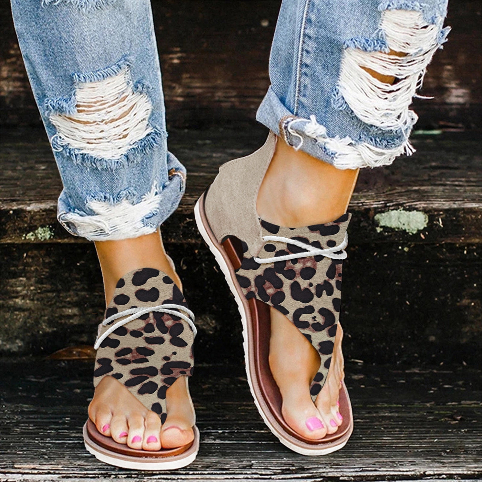 Zichzelf Samengesteld Vluchtig Medcursor Women Shoes Summer Women Ladies Flat Leopard Print Sandals Casual  Lace Deco Zip Up Shoes - Walmart.com