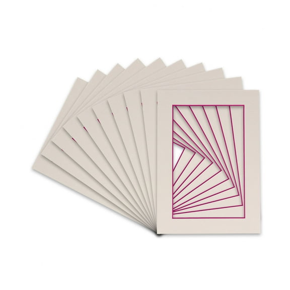 White Acid Free 8x10 Picture Frame Mat with Pink Core Bevel Cut for 5x7 Pictures - Fits 8x10 Frame - Pack of 100