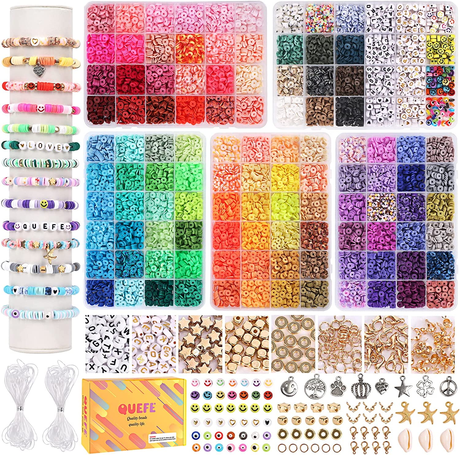 10800pcs Clay Beads for Bracelet Making Kit, 108 Colors Polymer Heishi Beads for Girls 812