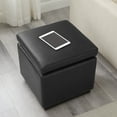 thumbnail image 2 of Linon Elta Square Storage Ottoman, Black Faux Leather, 2 of 11