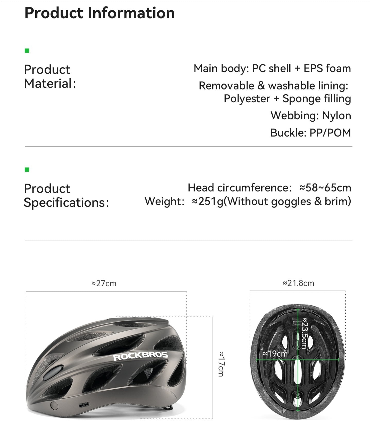 ROCKBROS Cycling Helmet Ultralight Protective Helmet with Magnetic Goggles & Windproof Brim for Men Women