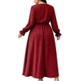 thumbnail image 5 of Karymi Polka Dot Print Midi Maxi Dress, Tie Keyhole Crew Neck Long Ruffle Cuff Sleeve Dress, Elastic Ruched Waist Plus Size Sundress Cocktail Dresses for Women, 5 of 7