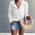 thumbnail image 2 of Women's Fall Waffle Knit Tunic Tops Loose Long Sleeve Button Up V Neck Henley Shirts, 2 of 5
