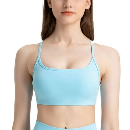 SWSMCLT Women s Yoga Crop Top Workout Top Trendy Sports Bra Push Up Fitted Backless Running Spandex Supportive Light Blue 4