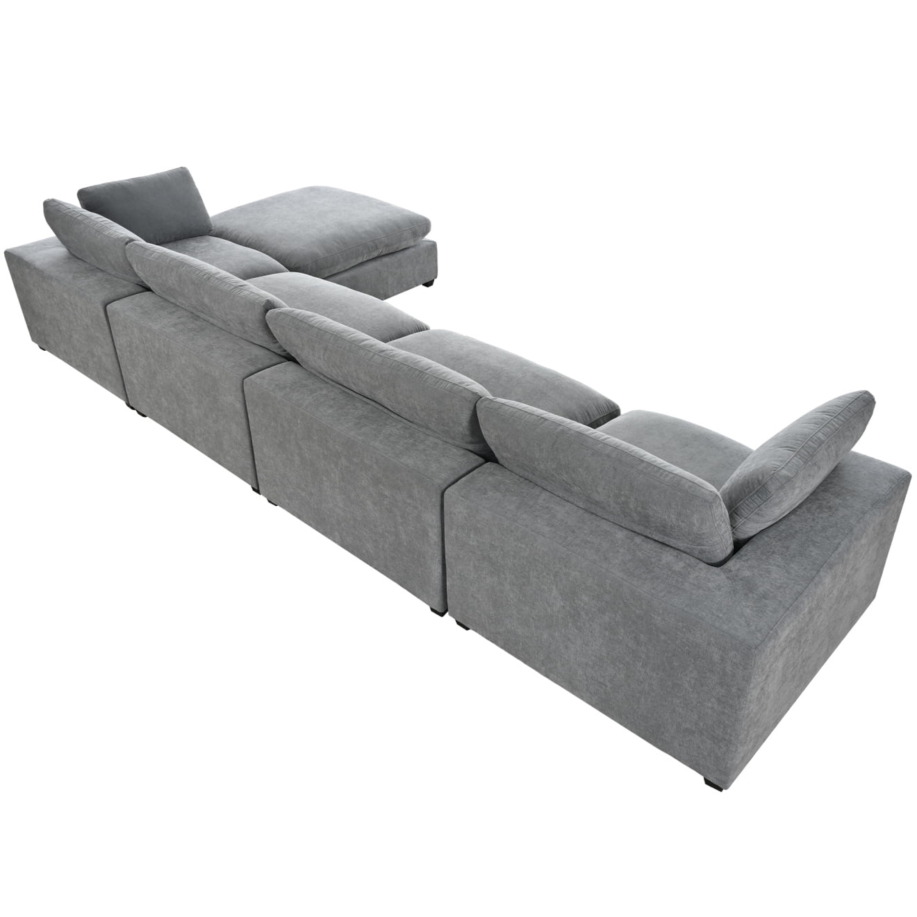176.4" Modular Sectional Sofa with Movable Ottoman, Oversized Cloud Down Filled L-Shaped Sofa Couch, Minimalist Wide Deep Seat Convertible Couch, 5-Seater Sectional Couch for Living Room, Gray