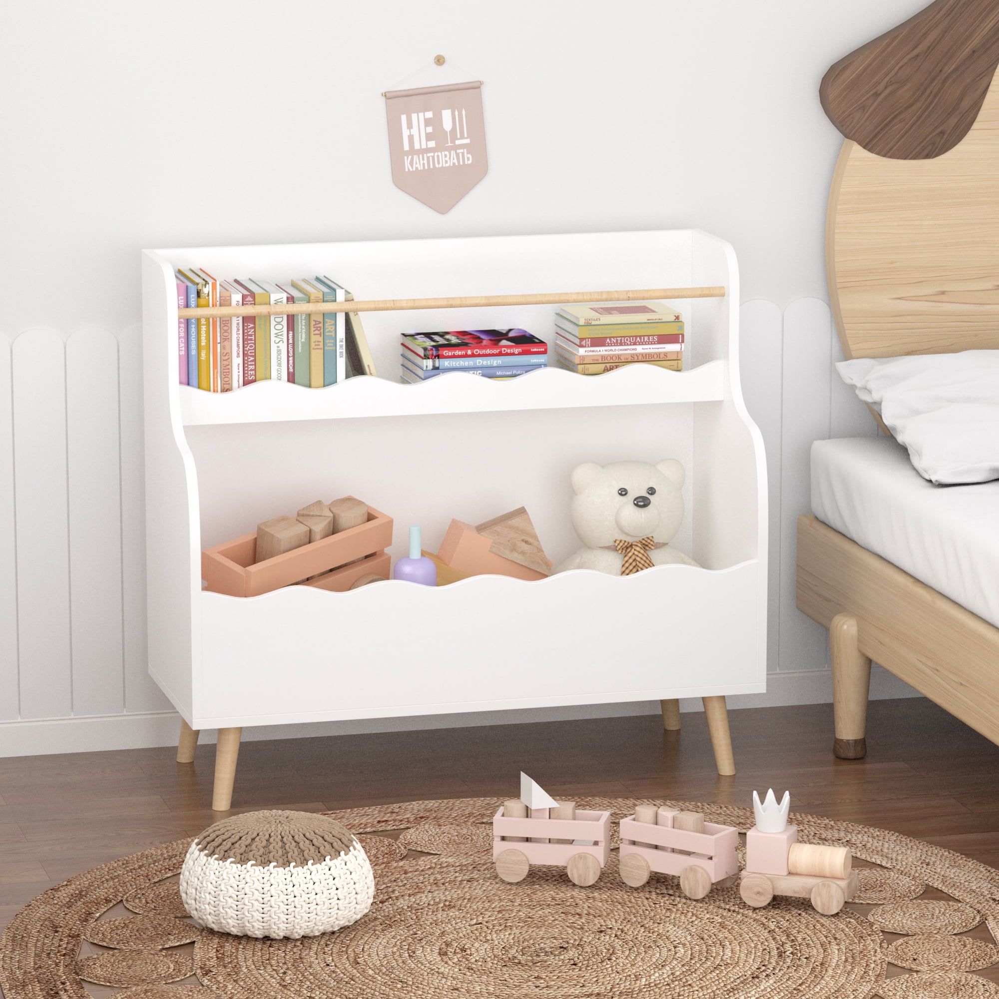 Yoneston Kids Bookcaes, 2-Tier Children's Bookshelf with Toy Storage Organizer for Kids Room,Classroom, Bedroom, White