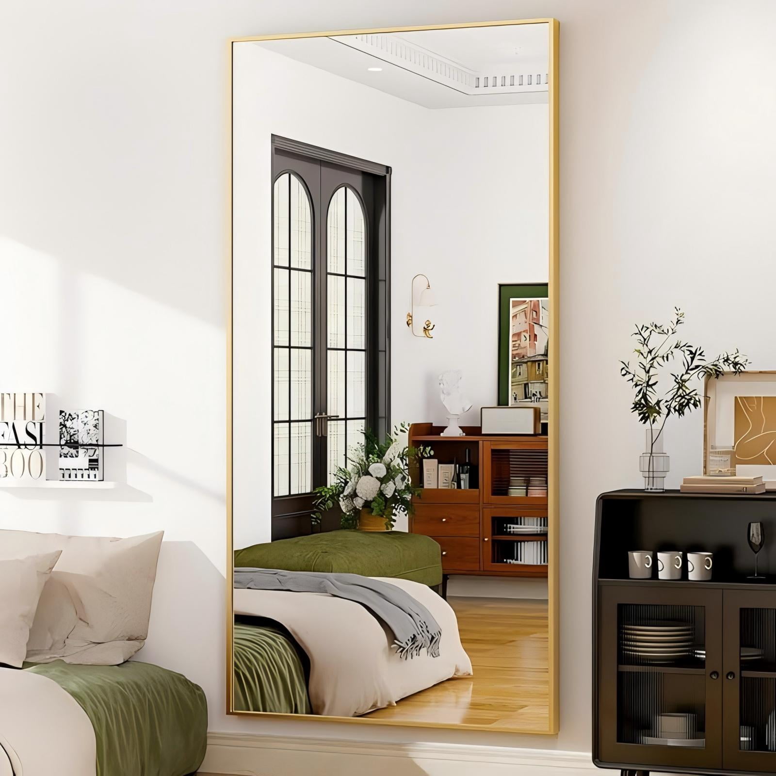 Anyrose 76.1"x 34" Floor Mirror Full Length, Bedroom Floor Body Mirror with Stand,Gold