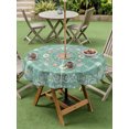 thumbnail image 5 of Outdoor Tablecloth with Umbrella Hole Zipper Bohemia Round Tablecloth 54" Waterproof Outside Table Cloth Vintage Ethnic Floral Botanical Style Green Patio Table Cover Tablecloths for Picnic Party, 5 of 8