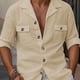 thumbnail image 3 of pstuiky manga larga de hombre, Camisa informal de manga larga con cuello alto y botones de color liso para hombre camisetas de hombre l, 3 of 4