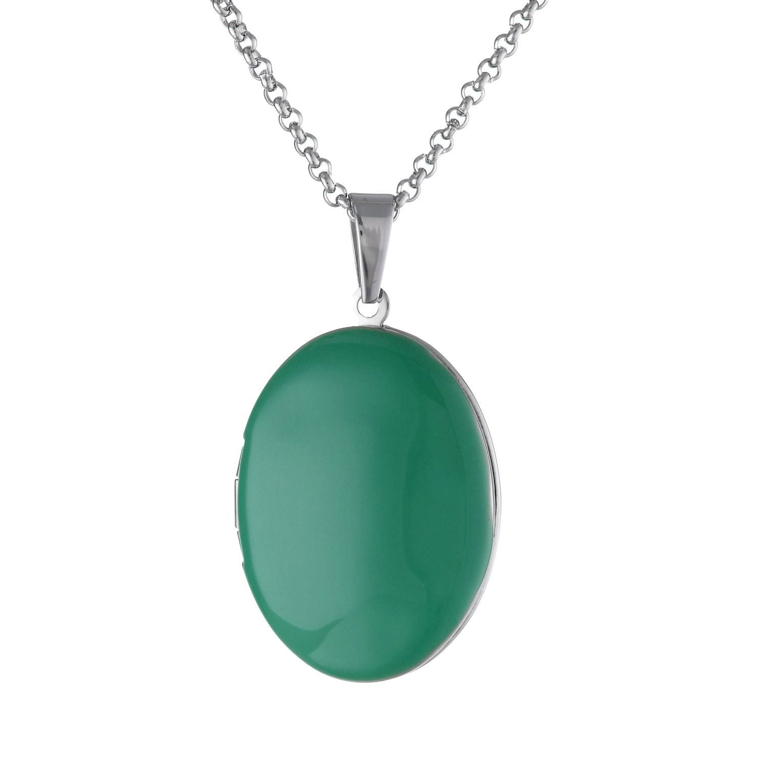 Metro Jewelry Stainless Steel Green Enamel Locket Pendant Necklace