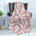 thumbnail image 4 of Floral Soft Flannel Fleece Blanket, Romantic Nature Scroll Style Pattern with Hand Drawn Leaves and Petals, Cozy Plush for Indoor and Outdoor Use, 60" x 80", Maroon Coral and White, by Ambesonne, 4 of 5