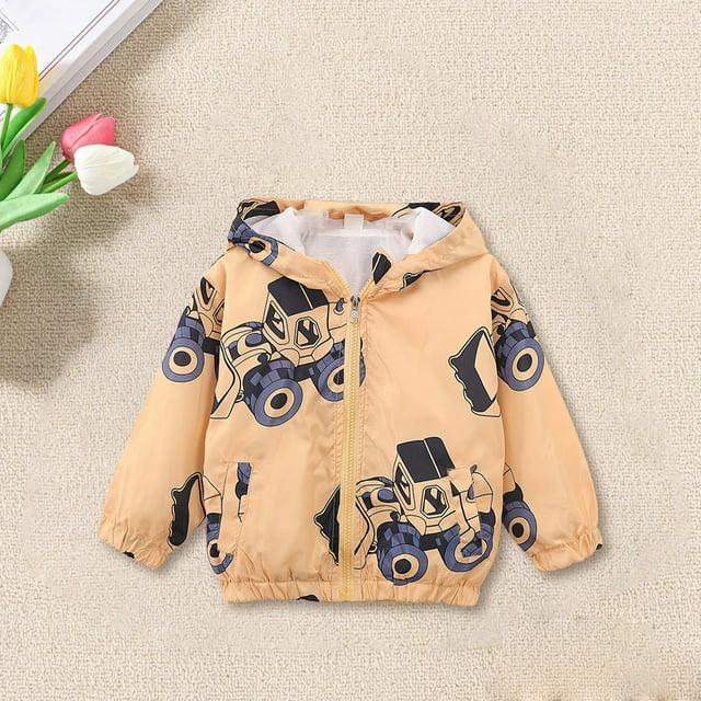 XQYLOS Trench-Coat Imprimé Dessin Animé pour Garçons et Filles, Veste Légère à Capuche Zippée, Mode Automne