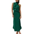 thumbnail image 1 of Kcodviy Robe Longue d'Été Formelle pour Femme pour Tenue de Fête Robe en Satin Robe à Col Montant pour Femme avec Manches Sans Manches Fente Latérale Fluide Robes Courtes Formelles pour Femme Robes Maxi à Bretelles, 1 of 7