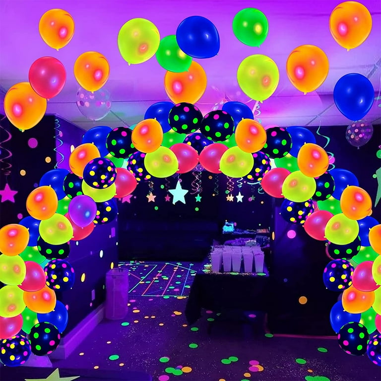 90 Pieces Neon Glow Balloons Glow in the Dark Supplies for Glow Neon Party,  12 Inch Blacklight Polka Dots Latex Balloons for Birthday Wedding Party