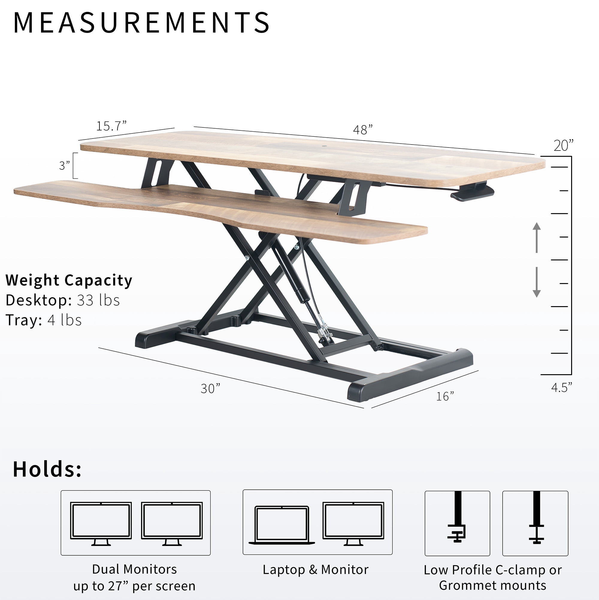 VIVO Reclaimed Wood Height Adjustable 48" Standing Desk Riser Sit Stand Tabletop