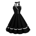 thumbnail image 2 of SWSMCLT Women's Summer Vintage Dress 1950s 50s 60s Sundress Midi A Line Sleeveless Halter Cotton Cocktail Date Night Dresses Black X-Large, 2 of 2