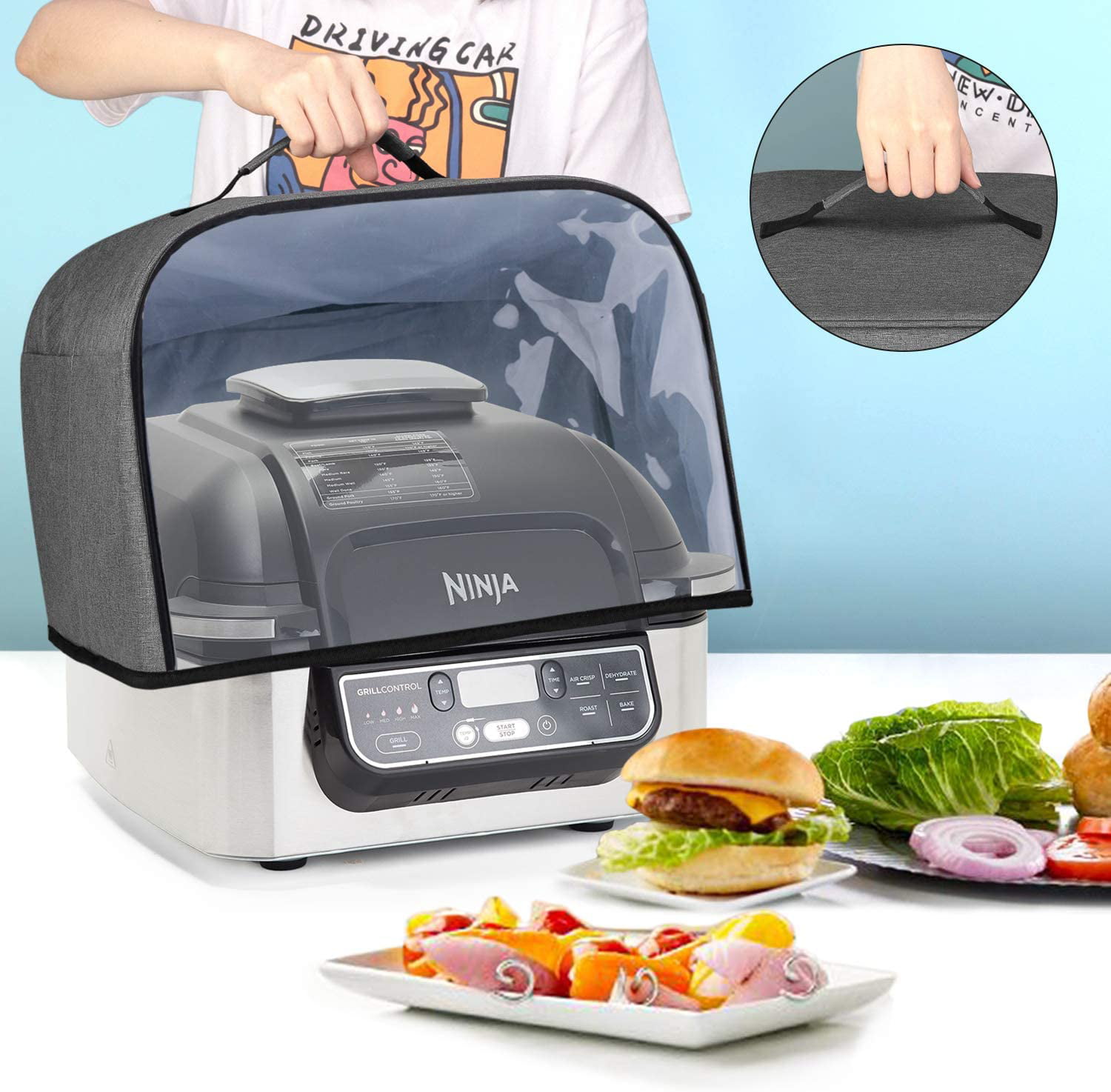 Kitchen Small Appliances Cover with Accessory Storage Pockets and Handles Water Resistant Fabric Large Size 13.5 x 14 x 9.75 Dust Cover Compatible with Ninja Foodi Grill AG301, AG302, AG400 