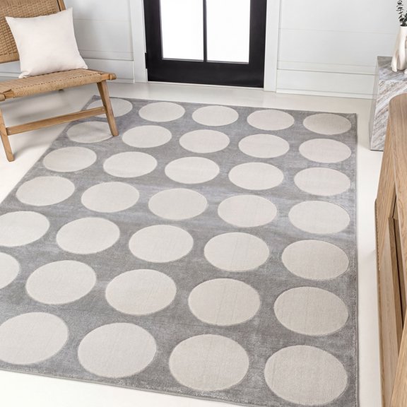 JONATHAN Y SANDSTONE 3 x 5 Area Rug, Adrian Circle Dot - Light Gray/Cream, SND105C-3
