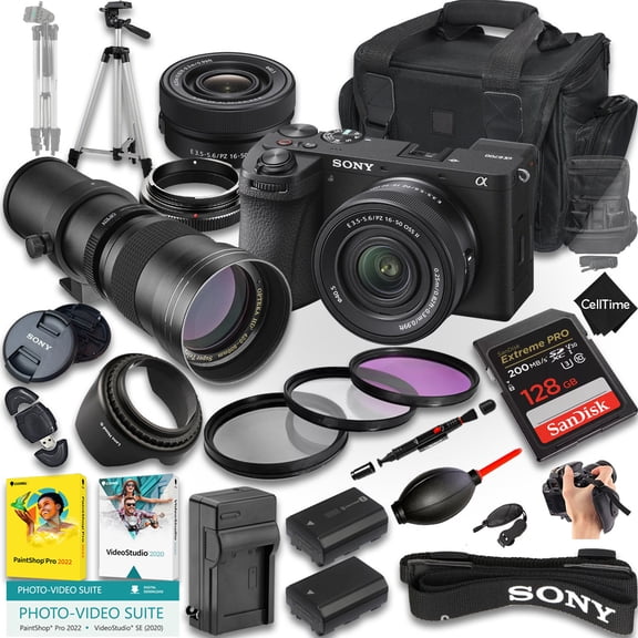 Sony A6700 Mirrorless Camera With E PZ 16-50mm f/3.5-5.6 OSS &420-800mm f/8 Manual Super HD Telephoto Lens   128 GB Memory   Extra Battery   Camera Case   More (21pc Bundle) (International Model)