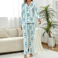 thumbnail image 2 of Top-kevin Pajama Sets for Womens Winter Cocktail Pattern Loose Button Down Long Sleeve Shirts And Pants Set, 2 of 6