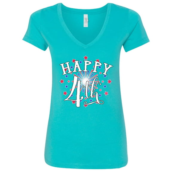 Inktastic Happy 4th Fourth of July Firework Women's V-Neck T-Shirt