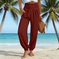 thumbnail image 2 of Women's Linen Barrel Harem Pants Wide Leg High Waisted with Pockets Beach Casual, 2 of 9
