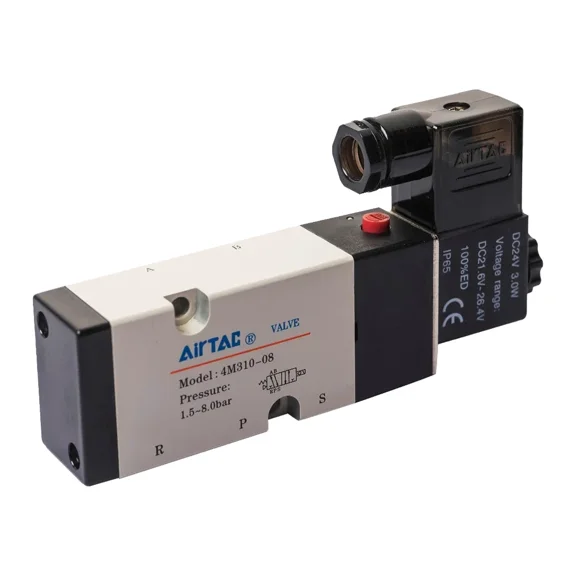 AirTac Pneumatic Air Single Solenoid Valve 5/2 Way, 1/4", AC220V, Article Number: 4M31008AG