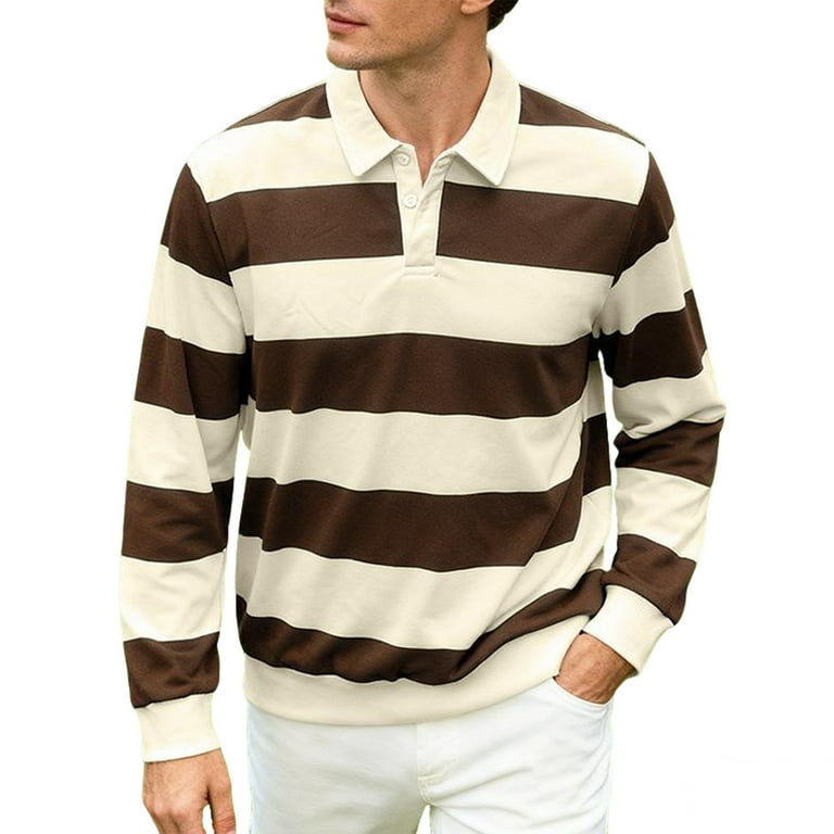 ZHYou Men Striped Rugby Shirts Long Sleeve Classic Collar Button