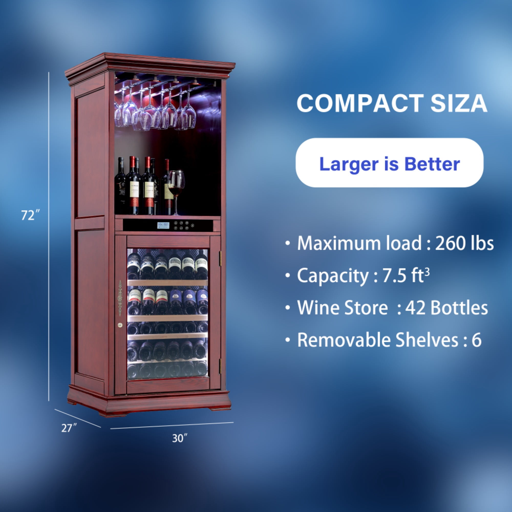 56 bottles Single Zone Wood Wine Cooler with Tempered Glass Door LED Lighting（LTL carry）