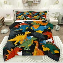 jejeloiu Vintage Dinosaur Bedding Comforter Set,Wild Animal Twin Comforter Sets,Colorful Dino Bedding Set For Boys Kids,Microfiber Bedroom Decor Reversible,2pcs
