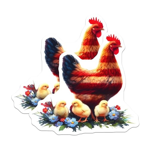 (2 Pack) Farmhouse Chicken Magnets - Colorful Rooster - Cute Animal Decor - Chickens with Flowers - Kitchen Fridge Magnets - 5" On Longest Side - for Cars, Fridges, Toolboxes - Made in USA - MAG6691