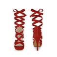 thumbnail image 5 of BLISSFUL STEP Strappy Platform Lace Up Stiletto Heels Sandals for Women Red 7, 5 of 6