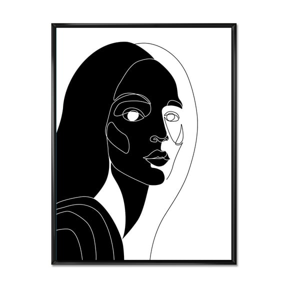 Designart 'Retro Black and White Minimal Portrait of Young Girl' Modern Framed Canvas Wall Art Print