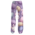 thumbnail image 3 of Fgvctg Easter Plus Size Pajamas for Women Loose Wide Leg Sleepwear Pajama Pant Comfy Bunny Graphic High Waisted Pj Easter Eggs Spring Drawstring Lounge Pants with Pockets Light Purple 2XL, 3 of 5