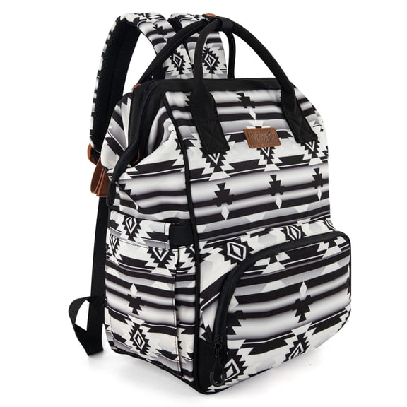 Wrangler Aztec Travel Backpack Baby Bag for Women with Stroller Strap and Side Bottle Pockets Organized Diaper Bag, Black