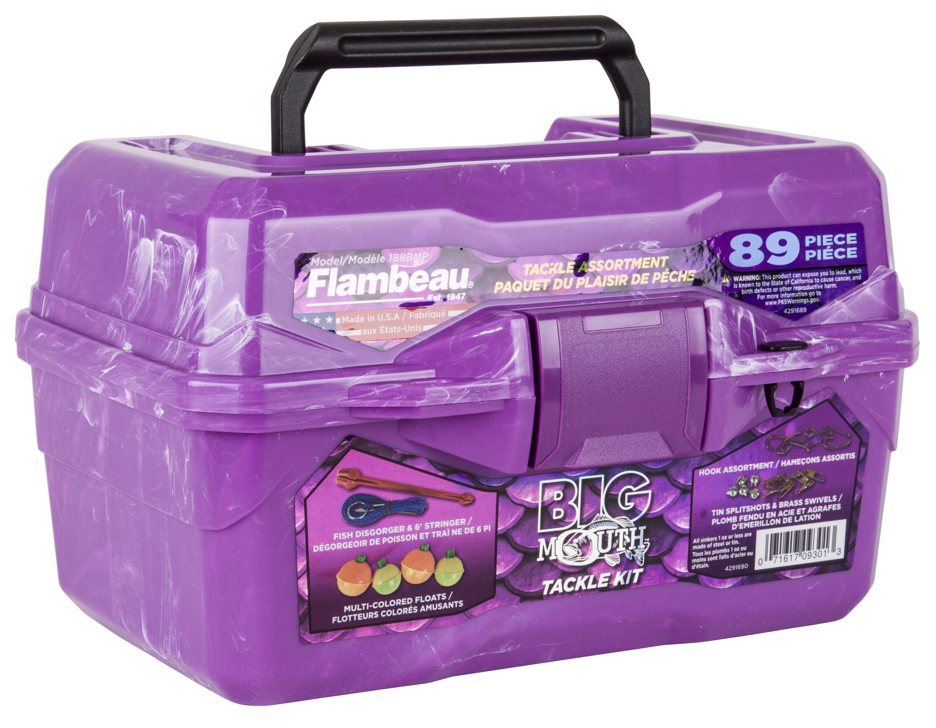 Flambeau Outdoors, 355BMT Big Mouth Tackle Box 89 Piece Kids Tackle Box  Kit, Purple, 8.75 inches