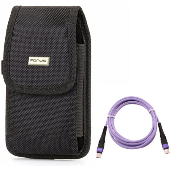 Purple 6ft PD Cable   Case Belt Clip for Motorola One 5G Ace Phone - Type-C to USB-C Long Charger Cord Power Wire and Swivel Holster Rugged Cover Combo for Motorola One 5G Ace (2021)