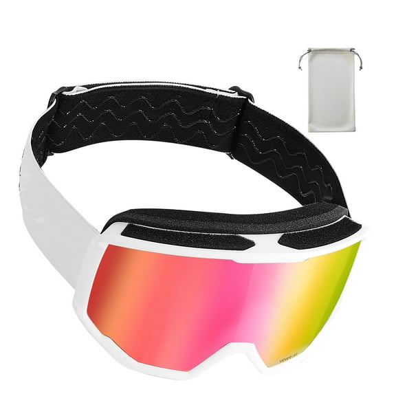 KFFKFF Ski Goggles with Cylindrical Lens and Pink Revo Coating, OTG Anti-Fog Snow Goggles for Adults and Teens, Flexible TPU Frame and Ventilated Design, Ideal for Skiing, Snowboarding, Skating