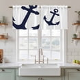 thumbnail image 2 of Nautical Anchor Tier Curtains, Farmhouse Minimalist White Abstract Art Light Filtering Kitchen Curtains, 2Pcs Rod Pocket Half Window Treatments Panels for Sink Cafe Cabinet Camper 27.5x24 Inches, 2 of 9
