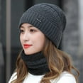 thumbnail image 4 of 2Pcs/Set Logo Anglais Solide Couleur Oreille Protection Chapeau Écharpe Ensemble Automne Hiver Femmes Tricoté Bonnet Pousser Doublure Foulard Ensemble, 4 of 9