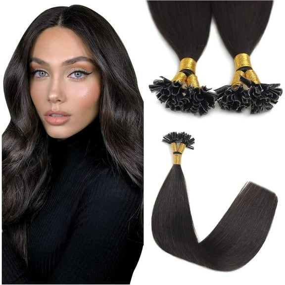 Aorsher U Tip Human Hair Extensions 24 Inch U Tip Keratin Hair Extensions Real Remy Hair Fusion Hair Extension Natural Black Pre Bonded Human Hair Extensions 100 Strands 100g