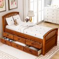 thumbnail image 4 of Moda Furnishings Twin Size Platform Storage Bed Solid Wood Bed with 6 Drawers Walnut, 4 of 5