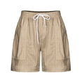 thumbnail image 5 of Puntoco Women's Striped Mini Shorts Bowknot Elastic Waist Wide Leg Summer Shorts with Pocket Khaki-A L(L), 5 of 5
