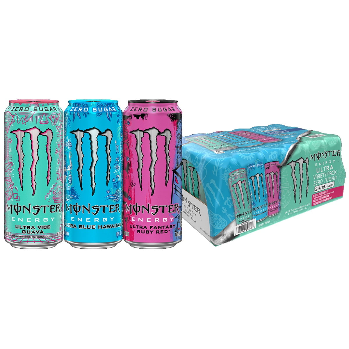 Monster Energy Drink, Zero Sugar, Variety Pack, 16 Fluid Ounce (Pack of 24)