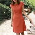 thumbnail image 3 of TNOBHG Women Backless Dress Women Summer Dress Round Neck Short Sleeve Pure Color V-shaped Back Zipper A-line Slim Fit Above Knee Length Commute Mini Dress, 3 of 8