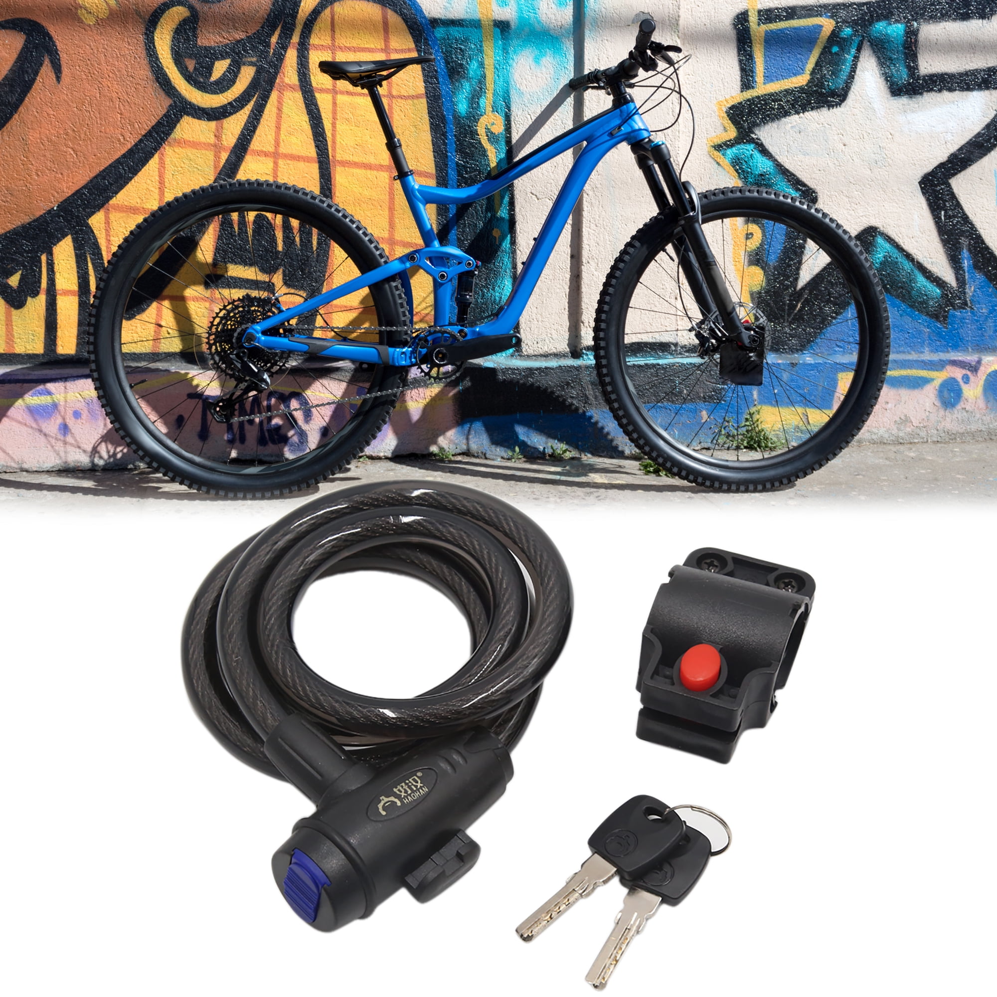 Unique Bargains Universal Bike Bicycle Black Anti Thief  Cable Wire Lock with 2 Keys