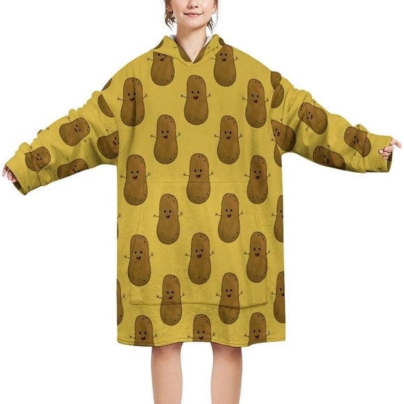 Happy Potato Blanket Hoodie Sweatshirt, Fleece Pullover with Large Front Pocket, for Adults Men Women