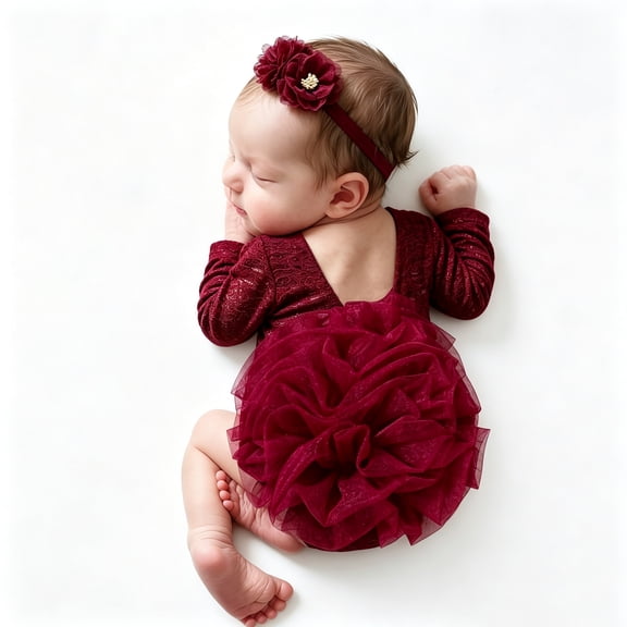 Ylsteed Newborn Girl Photoshoot Outfits Lace Newborn Photography Outfits Elastic Romper with Headband Baby Elegant Gorgeous Photography Outfit 0‑3 Months