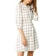 thumbnail image 2 of INSPIRE CHIC Vestido de Cuadros para Mujer con Cuello de Lazo y Mangas 3/4, Cintura Ajustable L Blanco, 2 of 8